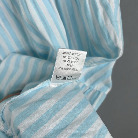 tyler boe Dress Womens Medium Blue White Striped Linen Tiered Coastal Preppy - Picture 6 of 13